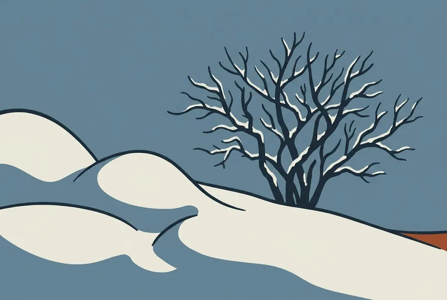 Stylised illustration of a frosted winter yard form, with no equipment, vehicle or person shown.